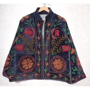 Chaqueta de terciopelo bordada a mano con estampado floral, cuello alto, manga larga, abrigo de invierno para mujer, estilo étnico bohemio - Product Image 1