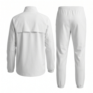 2026 Unisex White Tracksuit Set Full Sleeve Stand Collar <b>Zipper</b> <b>Jacket</b> Solid Color Casual Breathable Spring Wear Adult Size - Product Image 3