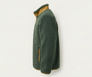 <b>Men's</b> Olive Green <b>Fleece</b> <b>Jacket</b> Zipper Closure Casual Autumn Wear Stand Collar <b>Sherpa</b> Lining Regular Fit - Product Image 6