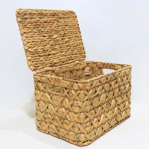 Water Hyacinth Storage <b>Box</b> with Hinged Lid Cutout Handles Decorative Woven Organizer Bin - Product Image 1