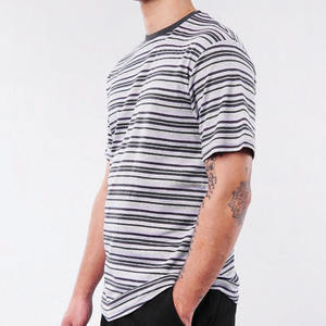 T-shirt Homme Tendance Col Rond Coupe Ample Coton Doux Rayures Horizontales Décontracté Streetwear Été Vente en Gros Fournisseur - Product Image 4