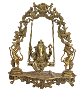 Handmade Brass Ganesha <b>Statue</b> on Swing Jhoola Luxury Traditional Shabby Chic Art for Home & Office Decor for Diwali - Product Image 3
