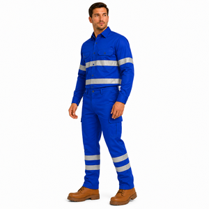 Men's Blue Reflective Workwear Set Full Sleeve <b>Shirt</b> Cargo Pants with Safety Stripes Regular Fit Hi Visibility Uniform - Product Image 5