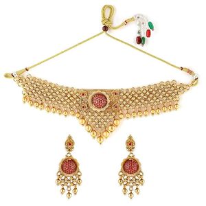 Ensemble collier et boucles d'oreilles en acier inoxydable plaqué or, imitation perle, design géométrique pour femmes, bijoux de mariage classiques et élégants - Product Image 1