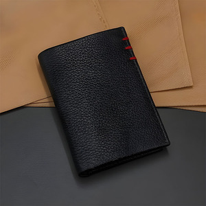 Premium Genuine Leather Passcase Red Accent Stitching Luxury Credit Card Holder <b>Slim</b> Billfold <b>Wallet</b> Stylish Organiser For <b>Men</b> - Product Image 1