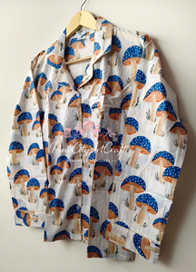 Mushroom Print 100% Cotton Summer Pajama Set for Women Soft Long Sleeve Button-<b>Down</b> Quick Dry Breathable Sleepwear Top - Product Image 2
