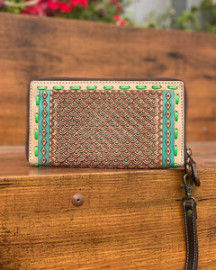 กระเป๋าสตางค์หนังแท้สำหรับผู้หญิง, กระเป๋าคลัทช์ใส่โทรศัพท์กระเป๋าสตางค์อเนกประสงค์สีเทอร์ควอยซ์ - Product Image 2