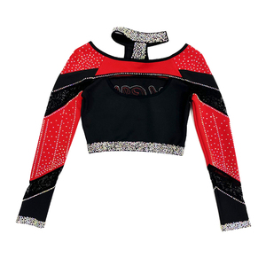 WISHA Cheerleading Uniform 3 Piece Set <b>Red</b> Black <b>Glitter</b> Print Rhinestone Adult Women's Performance Outfit - Product Image 4