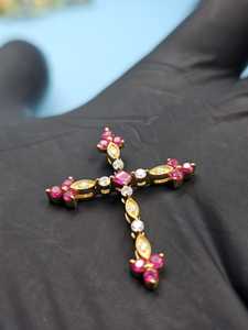 Pendentif en rubis et diamant, bijoux chrétiens, pendentif religieux pour femmes, pendentif en argent 925, pendentif bling bling pour rappeurs - Product Image 3