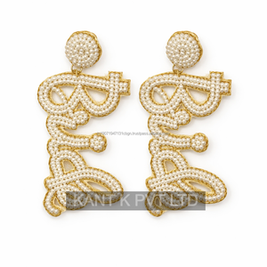 Pendientes de aro bohemios de acero inoxidable con cuentas de semillas y bordado de novia, modernos, para el día de la boda, regalo cristiano - Product Image 2