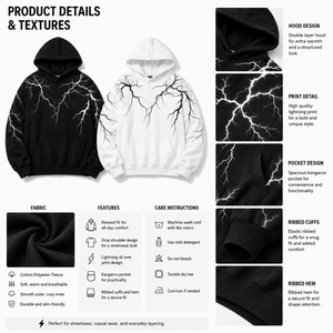 Custom <b>Men</b> Hoodies LightningGraphic <b>Pullover</b> Sweatshirt Relaxed Fit Long Sleeve Front Pocket Hoodie Bulk USA Garment Market - Product Image 5
