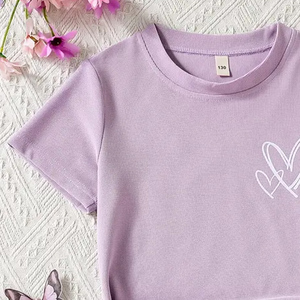 Conjunto de Ropa de Algodón de 2 Piezas para Bebés Niñas, Camiseta de Manga Corta con Estampado de Corazón, Pantalones Cortos con Cuello Redondo, Atuendo de Verano, Ropa Casual Transpirable - Product Image 2