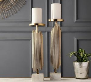 Juego de Portavelas de Metal Dorado con Base de Mármol y Varillas Verticales para Decoración del Hogar - Product Image 3