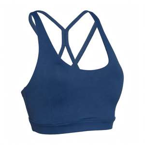 Soutien-gorge de sport sans coutures pour femme, dos nageur, col ras du cou, maintien moyen, pour yoga et entraînement, bleu uni, haut athlétique court, vente en gros - Product Image 1