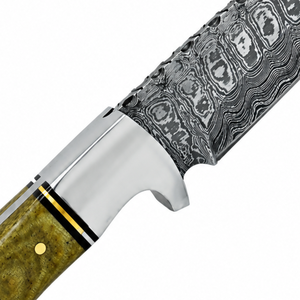 Cuchillo de Caza con Hoja Negra Gris y Patrón Damasco, Mango Verde Oliva, Guarda de Plata y Empuñadura Remachada para Uso en Exteriores - Product Image 6