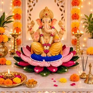 Siège décoratif Ganpati Lotus Aasan pour la Pooja, idéal pour Ganesh Chaturthi, l'Idole de Ganpati, le Mandir, le Temple à Domicile et la Décoration Festive - Product Image 3
