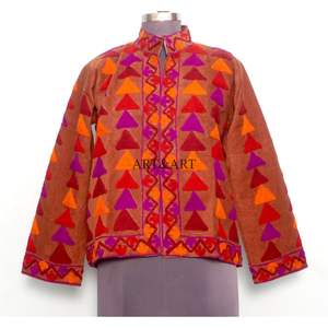 Veste matelassée en cotisse brodée de fleurs avec boutons, doublure rayée en coton, faite à la main, style hiver-automne, séchage rapide, pour soirée - Product Image 1