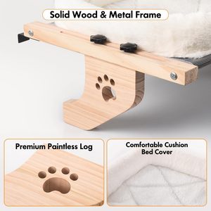 Hamac de fenêtre robuste pour chat, avec structure en bois et métal, pour grands chats, lit pour rebord de fenêtre, chevet, tiroir et armoire - Product Image 4