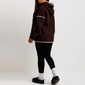 Unisex Brown Hooded Sweatshirt Oversized Long Sleeve Solid Color Knitted Cotton Casual Autumn Wear - Product Image 4