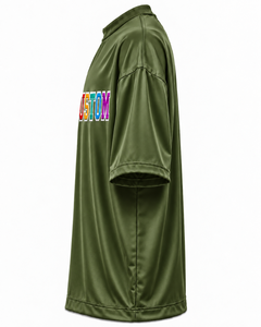 T-shirt à manches courtes pour homme, vert olive, avec logo personnalisé, imprimé sur le devant, design à lettres, coupe ample décontractée, séchage rapide, 100% polyester - Product Image 4