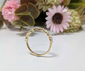Anillo de compromiso y boda de oro macizo para mujer con moissanita de corte marquesa y redondo, engaste de púas, solitario, halo, joyería de moda - Product Image 6