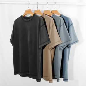 Vintage High Quality <b>Acid</b> Wash T-shirt Men 100% Cotton Knitted Oversized <b>Drop</b> Shoulder High Street Blank Quick Dry Feature Short - Product Image 1