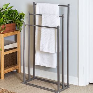 Toallero Triple de Metal Gris Contemporáneo, Soporte Independiente para Baño, Organizador Duradero con Estructura Compacta y Minimalista - Product Image 1