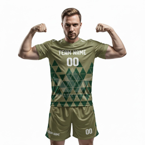 Ensemble de maillots de football personnalisés pour hommes, imprimé géométrique, col en V, manches courtes, évacuation de l'humidité, 100% polyester, uniforme d'équipe personnalisé - Product Image 3