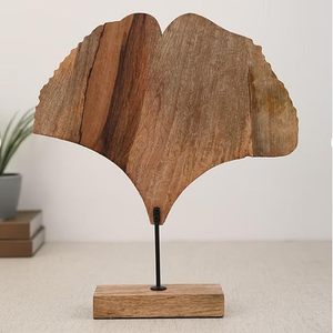 Sculpture moderne en bois en forme de feuille, ornement décoratif artisanal, support de table pour mariage, bureau, décoration de la maison - Product Image 2