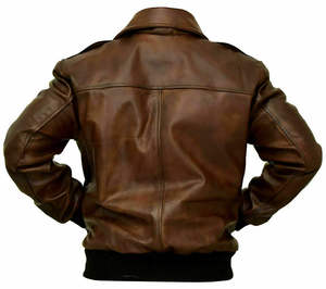 Chaqueta bomber de cuero marrón vintage para hombre con cierre de cremallera y bolsillos, cuello vuelto, corte regular, para otoño. - Product Image 4