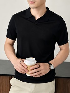 Camiseta de Manga Corta para Hombre, Negra, Corte Clásico, Tejido de Viscosa/Algodón, Secado Rápido, Estilo Old Money, Casual, Transpirable, Corte Regular - Product Image 3