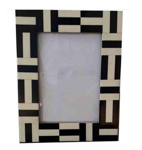 Handmade Resin <b>Photo</b> <b>Frame</b> <b>Black</b> and Ivory Linear Inlay Rectangle Picture <b>Frame</b> for Home Office Decor - Product Image 1