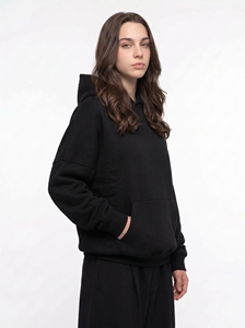 <b>Women's</b> Oversized Hooded <b>Sweatshirt</b> Solid <b>Black</b> Cotton Fleece Pullover Long Sleeve Autumn Wear - Product Image 3