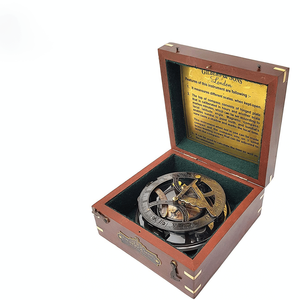 เข็มทิศนาฬิกาแดดทองเหลืองโบราณพร้อมกล่องไม้ |   เข็มทิศโบราณสำหรับการเดินเรือทางทะเล |   ของตกแต่ง ของสะสม ของประดับตกแต่ง - Product Image 2