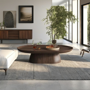 Modern Round Wooden Coffee <b>Table</b> Solid Wood Durable Smooth Surface Easy Clean Living Room Coffee <b>Table</b> - Product Image 3