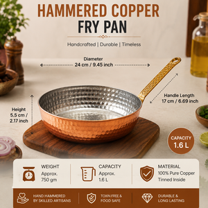 3 Ply Hammered Copper Frying <b>Pan</b> with Stainless Steel Lining, Brass Handle <b>Skillet</b>, Premium Chef Cookware, OEM ODM Wholesale - Product Image 6