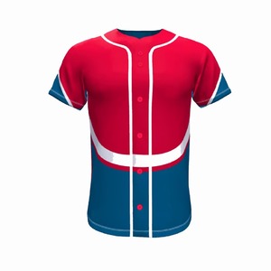 Custom Men's Baseball Jersey Red Blue Color Blocked Short Sleeve Button Front Breathable Polyester Uniform for Adults - Product Image 5