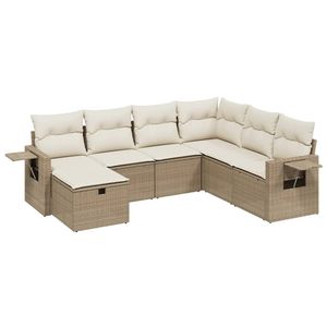 Conjunto de Sofás Modulares Grandes para Jardín, en Poliratán Beige y Acero, Elegante Espacio de Vida al Aire Libre - Product Image 2