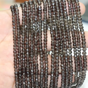 Cuentas Rondelle facetadas de cuarzo ahumado Natural de calidad AAA + Cuentas Rondelle de piedras preciosas de color oscuro - Product Image 1