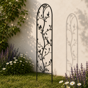 Panel de soporte para plantas de metal negro con diseño de hojas de hierro forjado, arqueado, para jardín, patio y césped, decoración exterior para flores - Product Image 3