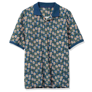 Polo tendance pour homme à manches courtes, imprimé ananas, en coton, style décontracté, motif bleu - Product Image 6
