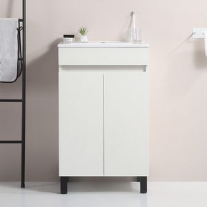 Mobile bagno bianco da 20 pollici con treppiede nero con lavello in ceramica-per la tua moderna vanità da bagno - Product Image 3