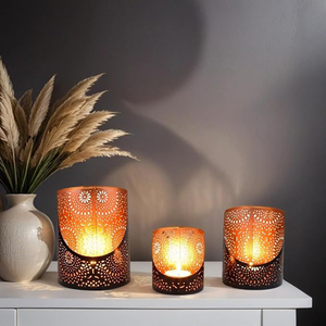 Set of 3 Oriental Decorative Tea Light Holders <b>Lantern</b> 14 cm <b>Large</b> Black & Gold <b>Candle</b> Holder - Product Image 3