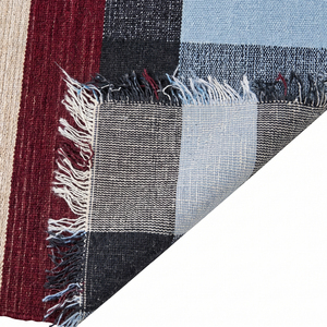 Tapis en laine rayé rose poussière, bleu gris, ivoire, écologique, antidérapant, à blocs de couleur doux, pour salon, chambre, hôtel - Product Image 4