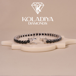 Bracelet unisexe plaqué or blanc de luxe, diamant noir fantaisie taille brillant rond, classique pour tous les jours, bijoux en or 14 carats - Product Image 5