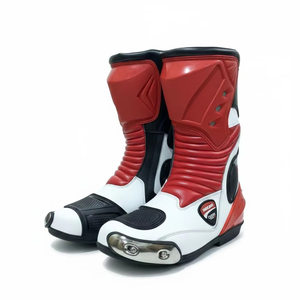 Bottes de moto pour homme, confortables, antidérapantes, en cuir véritable, imperméables, coupe-vent, hauteur genou, toutes saisons, légères, noires, sport, streetwear - Product Image 1