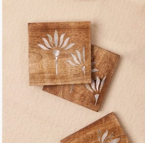 Posavasos de madera estilo vintage con incrustaciones de flor de nácar, vajilla moderna, tapetes y almohadillas para mesa, mantel antideslizante. - Product Image 1