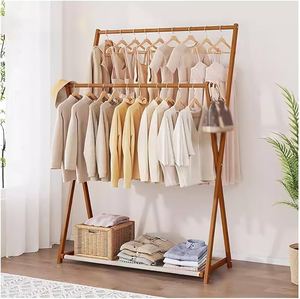 Wooden Clothing <b>Rack</b> Foldable <b>Garment</b> <b>Rack</b> With Hanging Rod - Open Wardrobe For Laundry, Bedroom And Entryway - Product Image 3