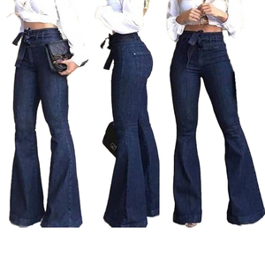 Pantalones vaqueros vintage de pierna ancha para mujer, de cintura alta, con cordones, acampanados, transpirables, para verano e invierno, de gran venta, con efecto levanta caderas - Product Image 6