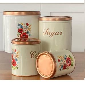 Boîte à thé en métal avec finition émaillée, pot de rangement pour café et thé, pots à sucre, pot de rangement de cuisine avec couvercle en bois - Product Image 5